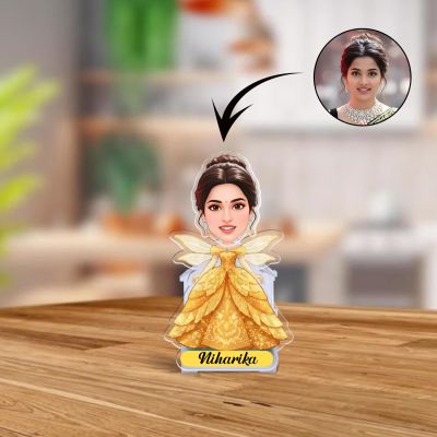Personalized Yellow Dress Cinderella Princess Bobblehead Caricature Theme for Kids Birthday Gift, Kids Room & Home Decor Birthday Return Gift for Girls Battery Powered Shaking Head